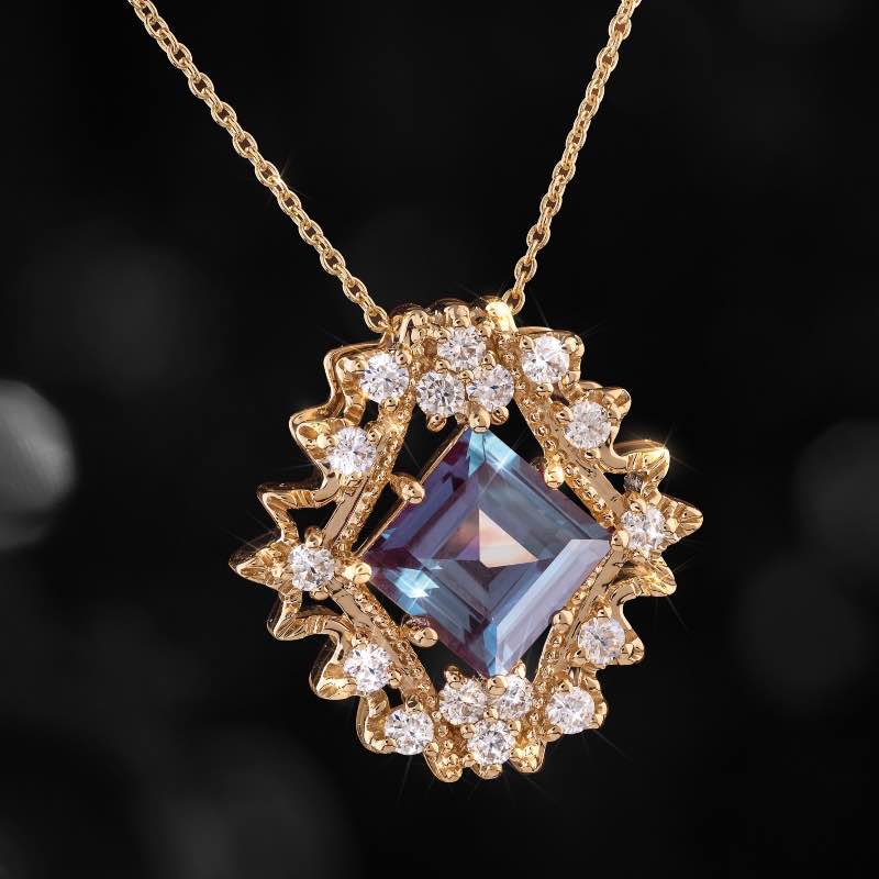 Gold-finished Sterling Silver Lab Alexandrite & Moissanite Necklace